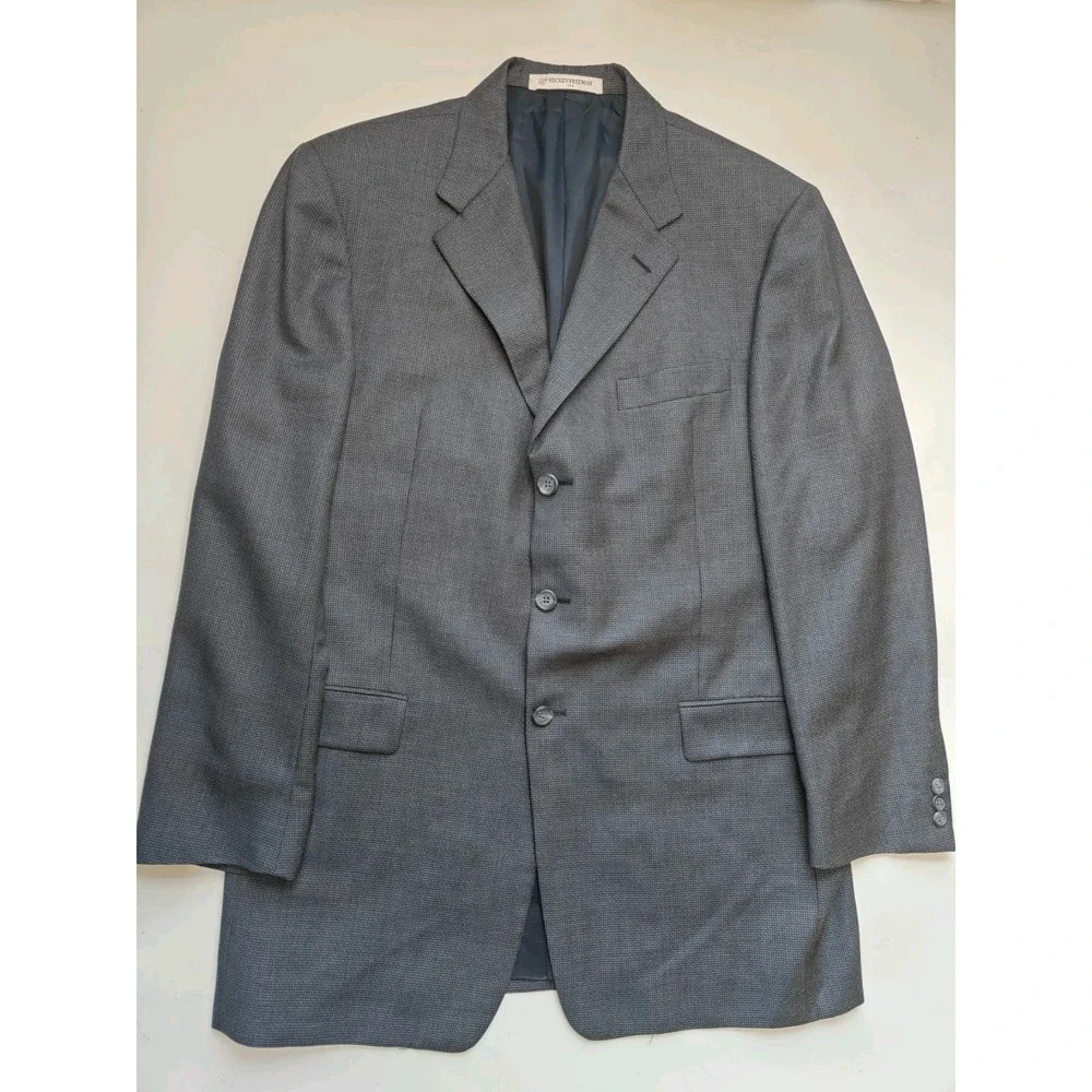 Hickey Freeman Mens Wool Sports Coat 42L Blue Beige Made in USA 3 Button M502